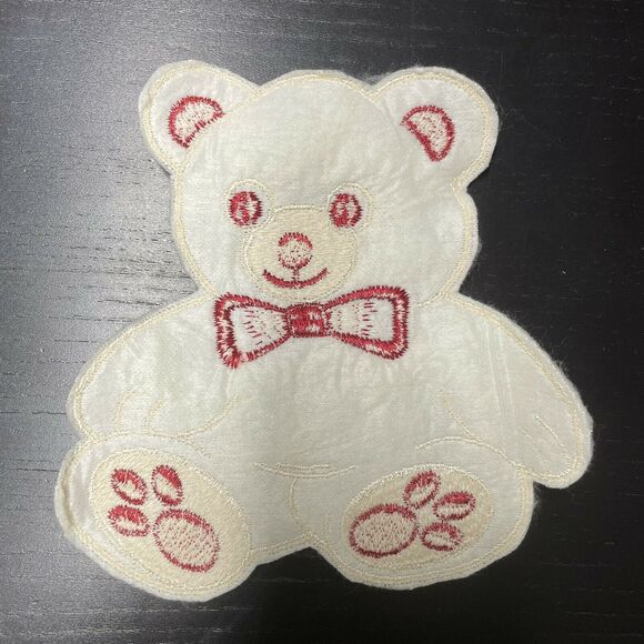 Lot of 4 Large White Red Fuzzy Teddy Bear Plush Sew On Appliques Patches 6” - Picture 6 of 6
